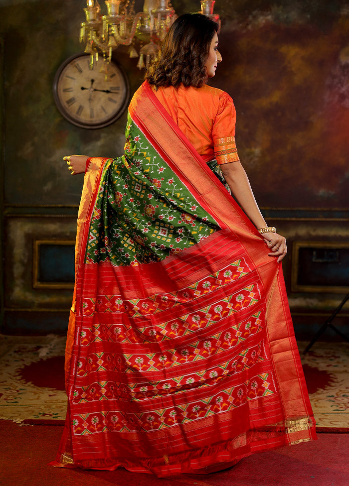Green Pure Silk Rajkot Patola Saree With Blouse Piece - Indian Silk House Agencies