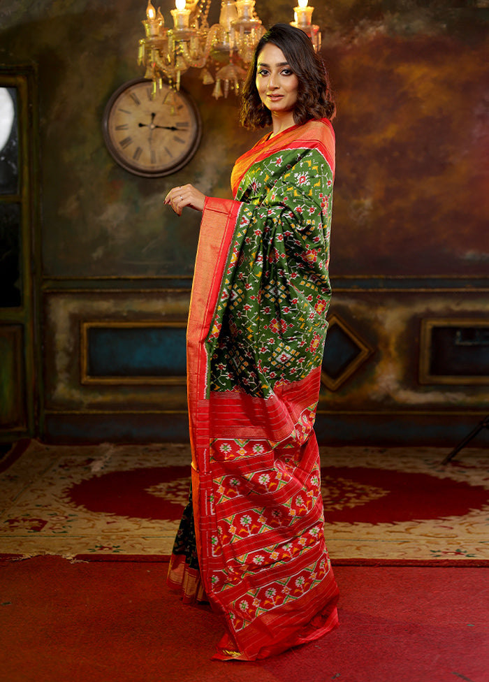 Green Pure Silk Rajkot Patola Saree With Blouse Piece - Indian Silk House Agencies