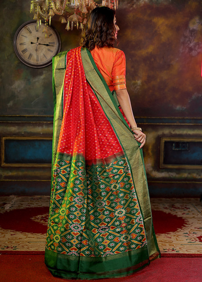 Red Pure Silk Rajkot Patola Saree With Blouse Piece - Indian Silk House Agencies