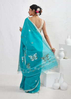 Blue Matka Silk Saree With Blouse Piece - Indian Silk House Agencies