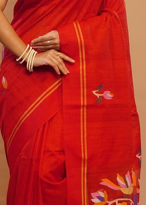 Red Matka Pure Silk Saree With Blouse Piece - Indian Silk House Agencies