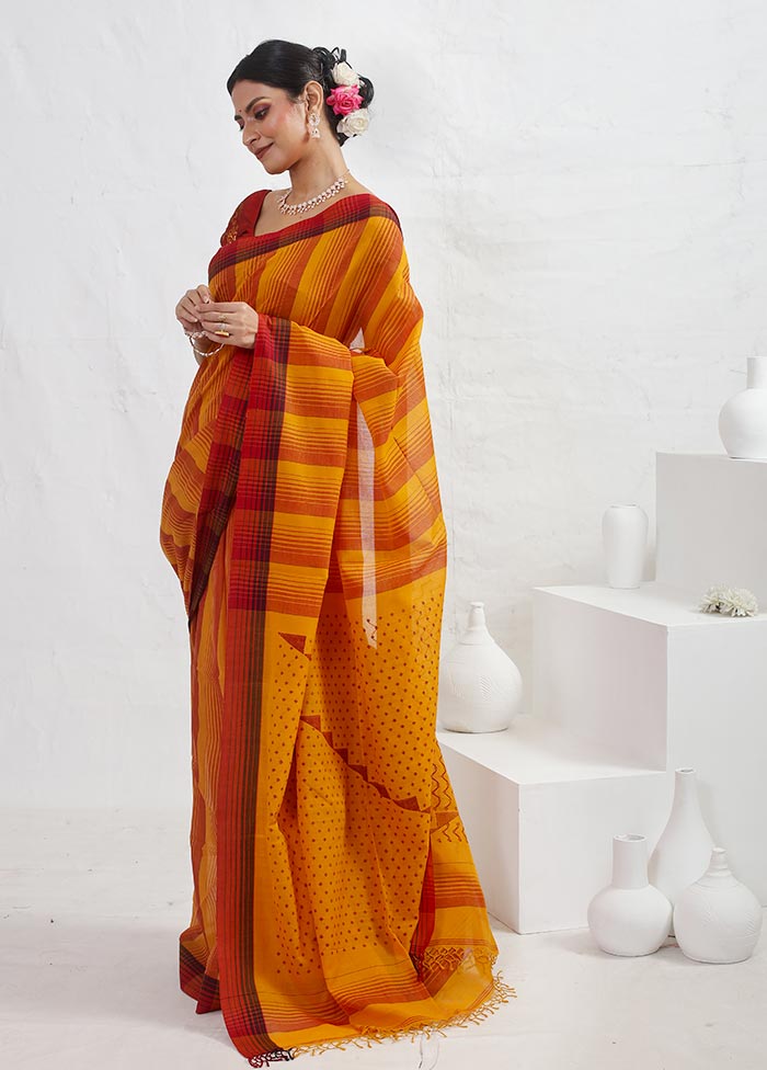 Orange Matka Silk Saree With Blouse Piece - Indian Silk House Agencies