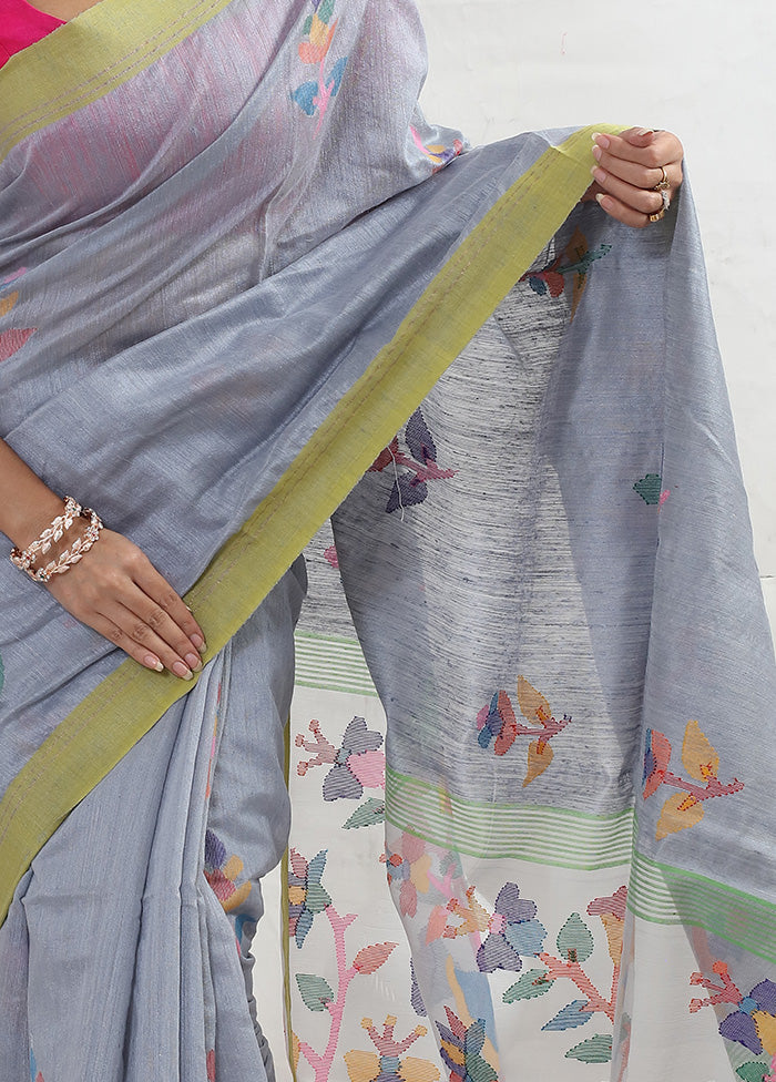 Grey Matka Pure Silk Saree With Blouse Piece - Indian Silk House Agencies