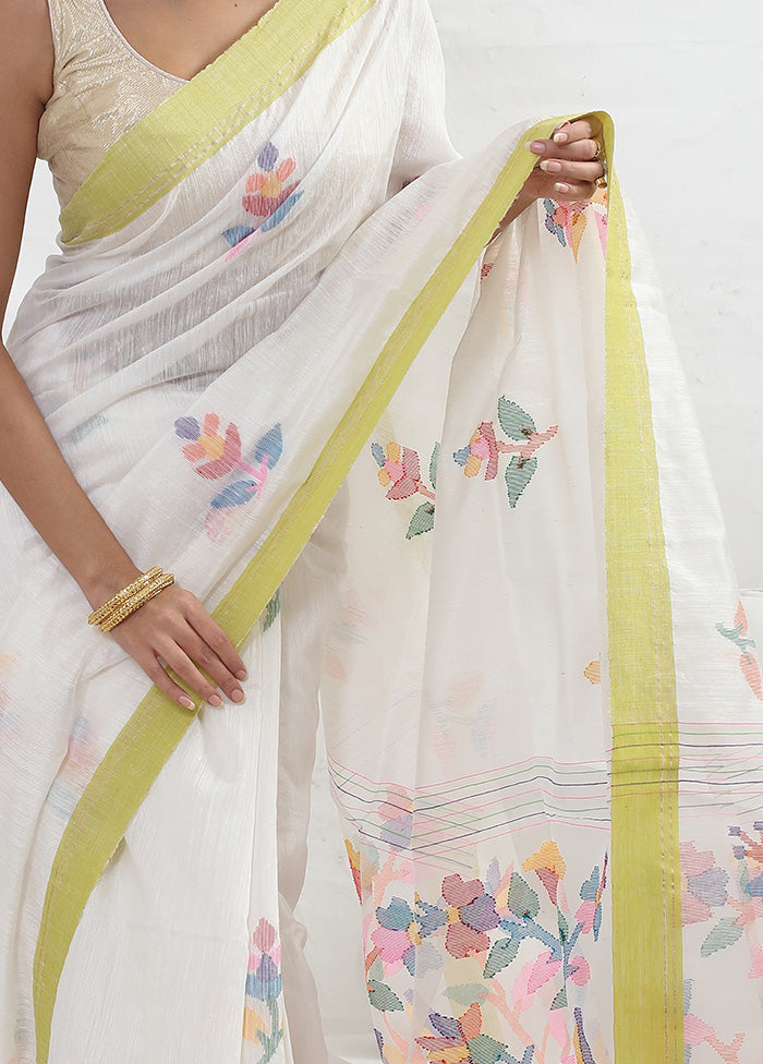 White Matka Pure Silk Saree With Blouse Piece - Indian Silk House Agencies
