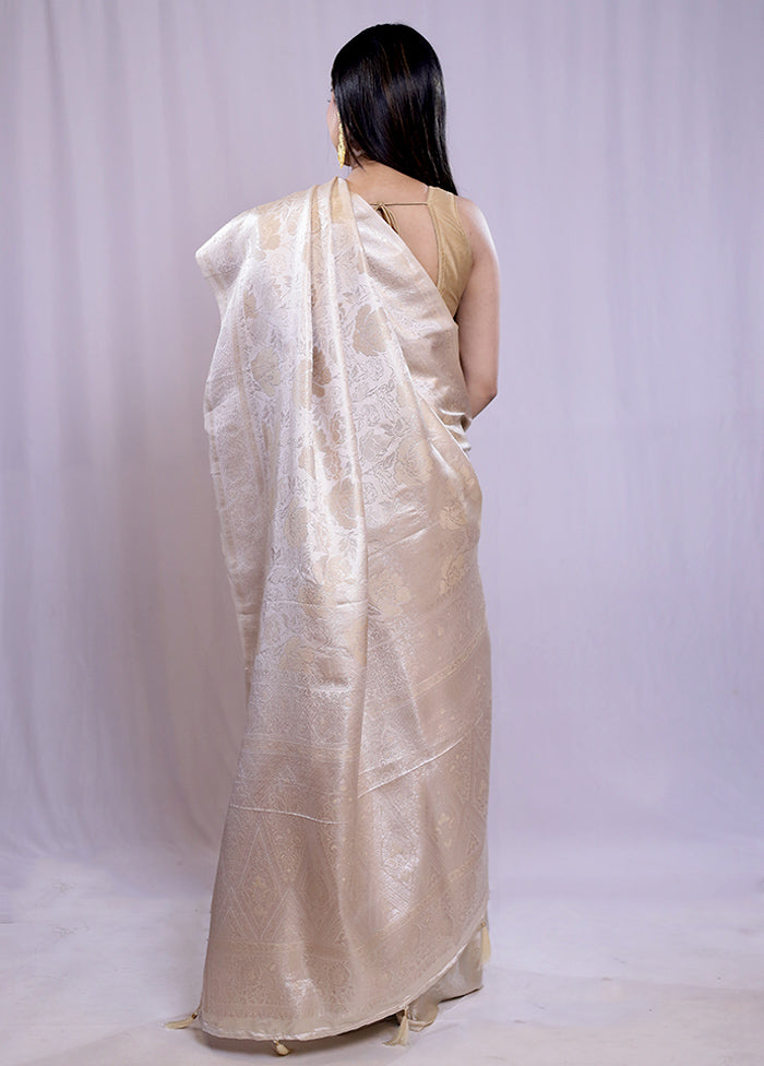 Cream Dupion Silk Saree With Blouse Piece - Indian Silk House Agencies