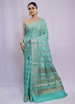 Blue Cotton Saree With Blouse Piece - Indian Silk House Agencies