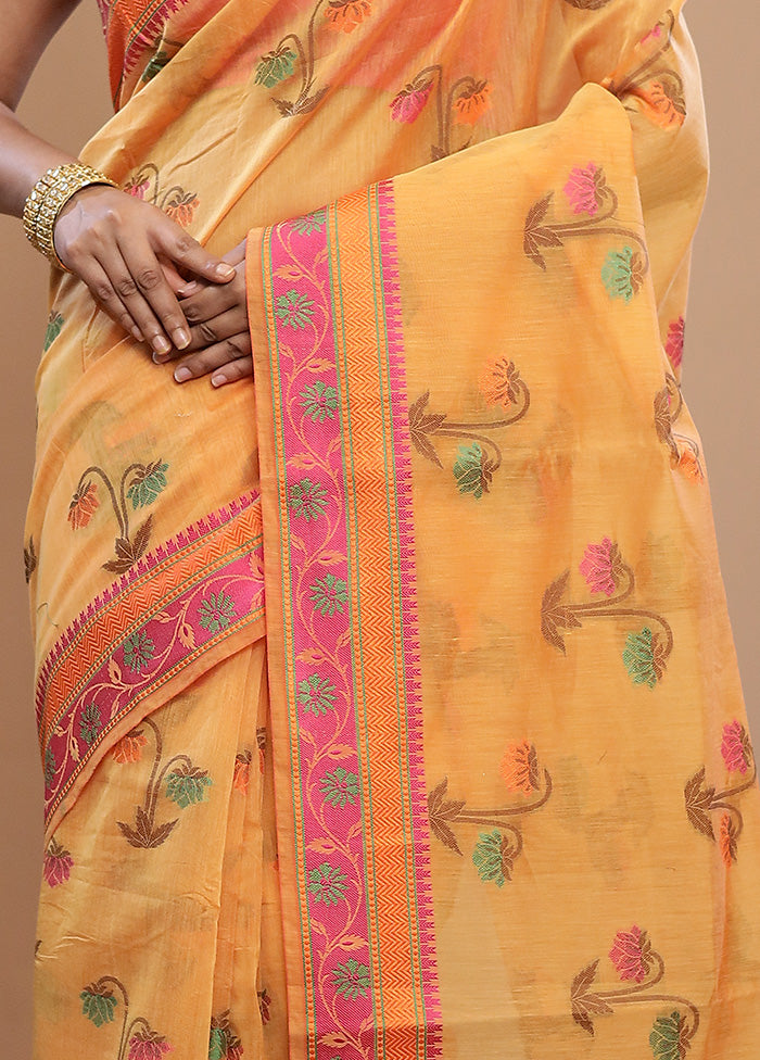 Yellow Cotton Saree With Blouse Piece - Indian Silk House Agencies