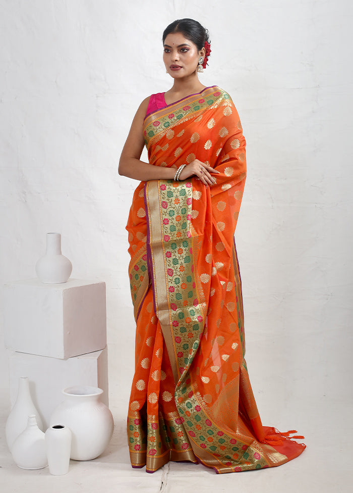 Orange Kota Cotton Saree With Blouse Piece - Indian Silk House Agencies