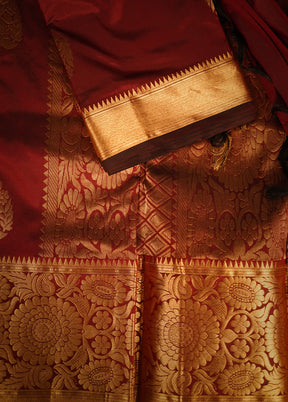 Maroon Kanjivaram Silk Saree With Blouse Piece - Indian Silk House Agencies