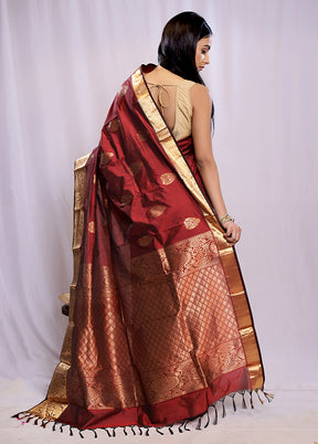 Maroon Kanjivaram Silk Saree With Blouse Piece - Indian Silk House Agencies