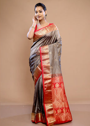 Grey Kanjivaram Pure Silk Saree With Blouse Piece - Indian Silk House Agencies