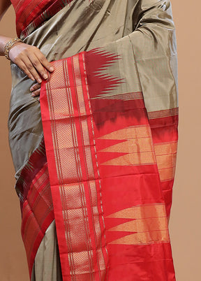 Grey Kanjivaram Pure Silk Saree With Blouse Piece - Indian Silk House Agencies