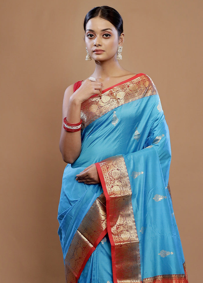 Blue Kanjivaram Pure Silk Saree With Blouse Piece - Indian Silk House Agencies