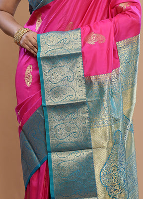 Pink Kanjivaram Pure Silk Saree With Blouse Piece - Indian Silk House Agencies