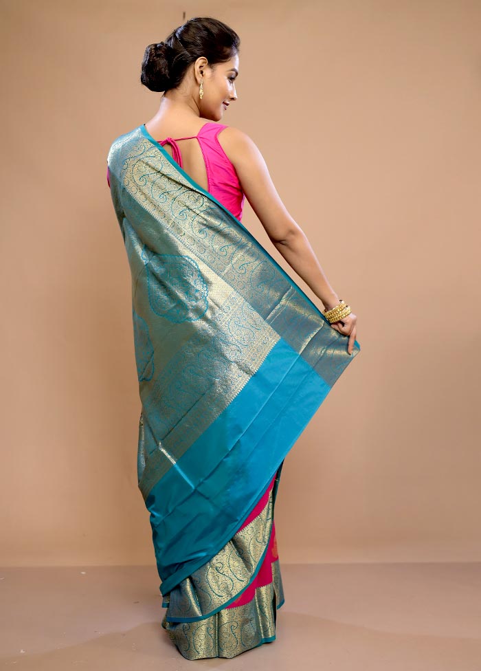 Pink Kanjivaram Pure Silk Saree With Blouse Piece - Indian Silk House Agencies