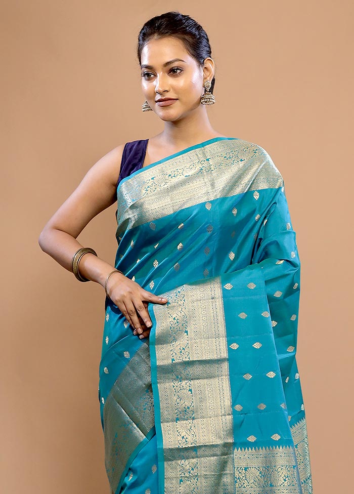 Blue Kanjivaram Pure Silk Saree With Blouse Piece - Indian Silk House Agencies