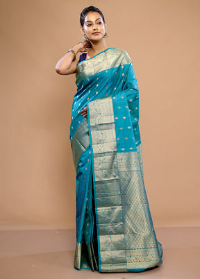 Blue Kanjivaram Pure Silk Saree With Blouse Piece - Indian Silk House Agencies