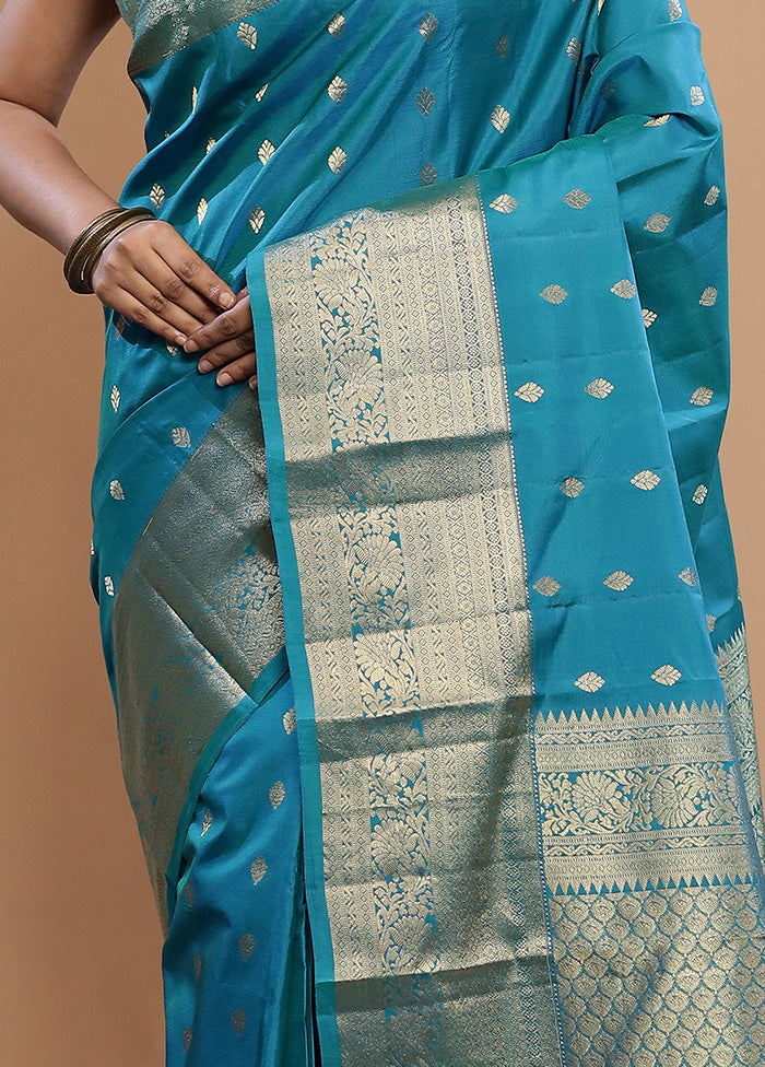 Blue Kanjivaram Pure Silk Saree With Blouse Piece - Indian Silk House Agencies