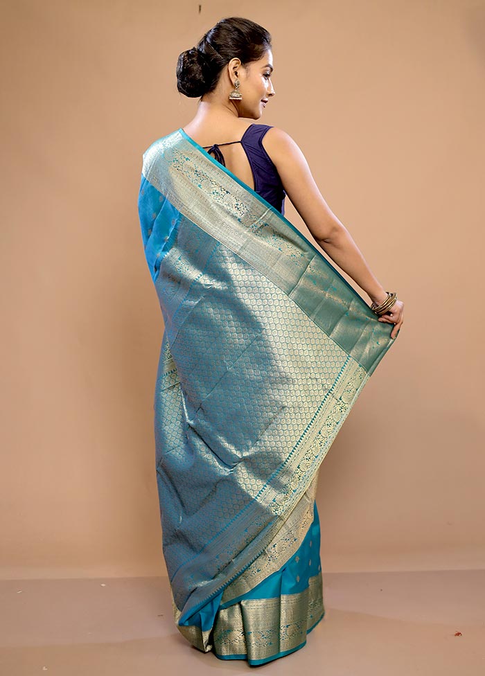 Blue Kanjivaram Pure Silk Saree With Blouse Piece - Indian Silk House Agencies