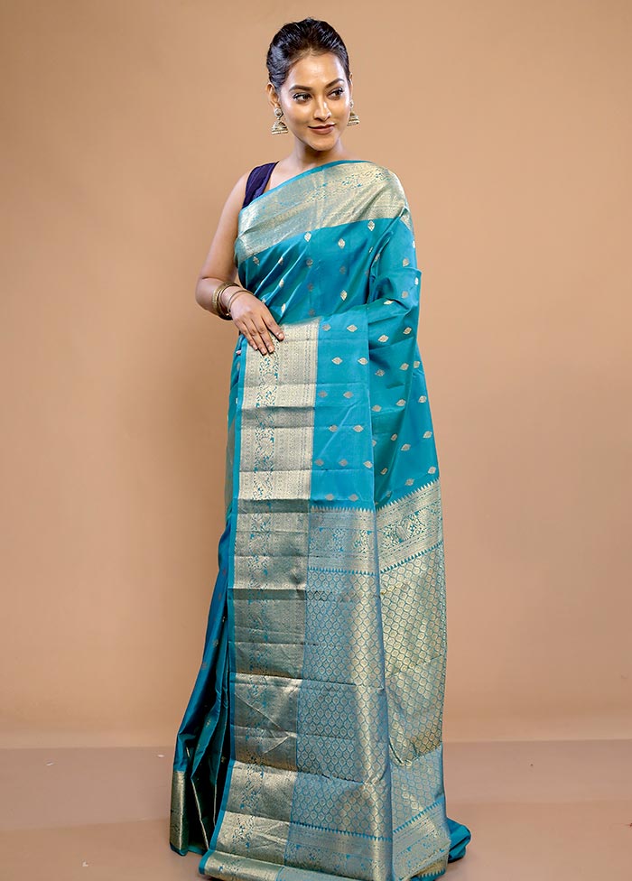 Blue Kanjivaram Pure Silk Saree With Blouse Piece - Indian Silk House Agencies