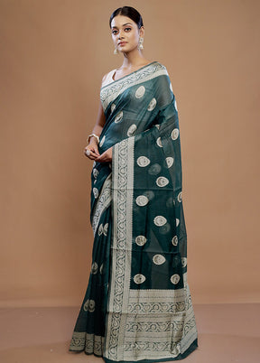 Green Cotton Saree With Blouse Piece - Indian Silk House Agencies