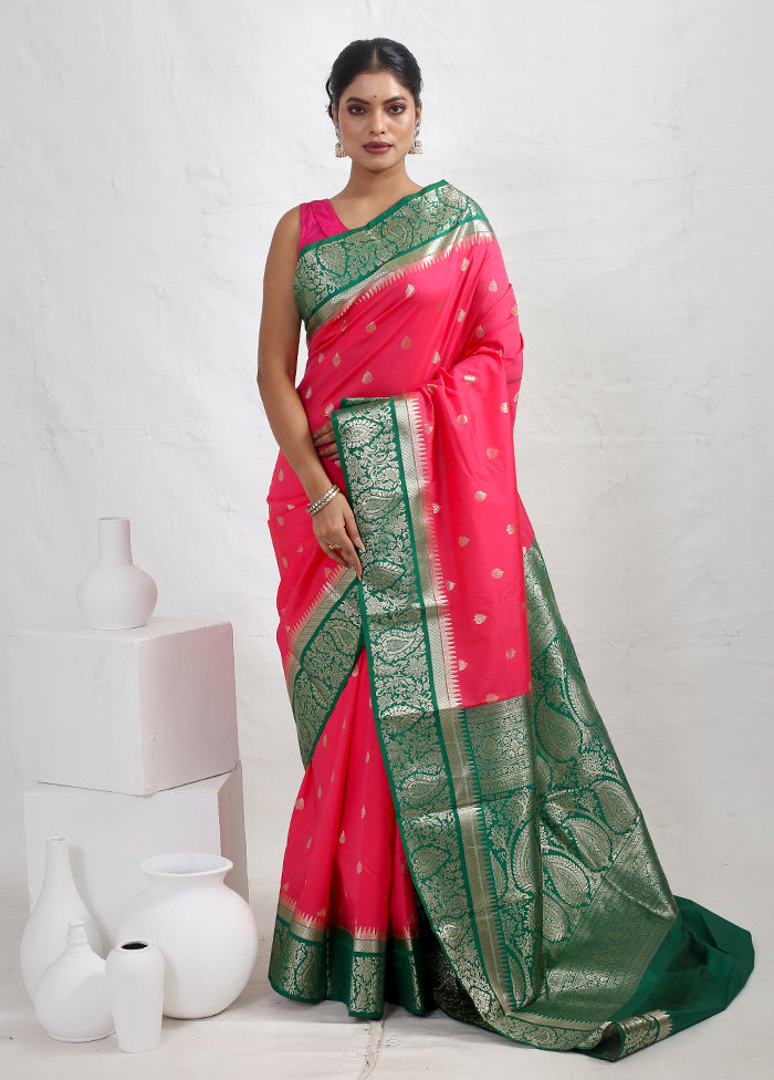 Pink Kanjivaram Silk Saree With Blouse Piece - Indian Silk House Agencies