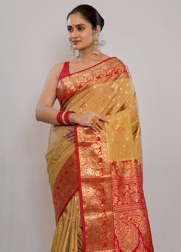 Cream Kanjivaram Silk Saree With Blouse Piece - Indian Silk House Agencies