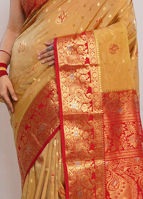 Cream Kanjivaram Silk Saree With Blouse Piece - Indian Silk House Agencies