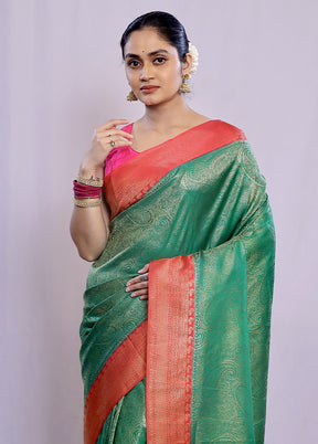 Green Dupion Silk Saree With Blouse Piece - Indian Silk House Agencies