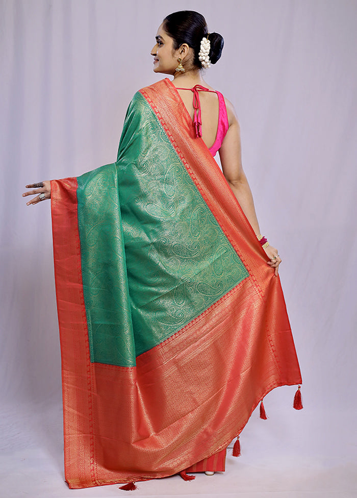 Green Dupion Silk Saree With Blouse Piece - Indian Silk House Agencies