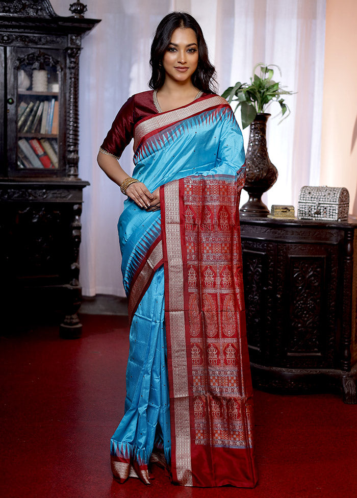 Blue Bomkai Pure Silk Saree With Blouse Piece - Indian Silk House Agencies