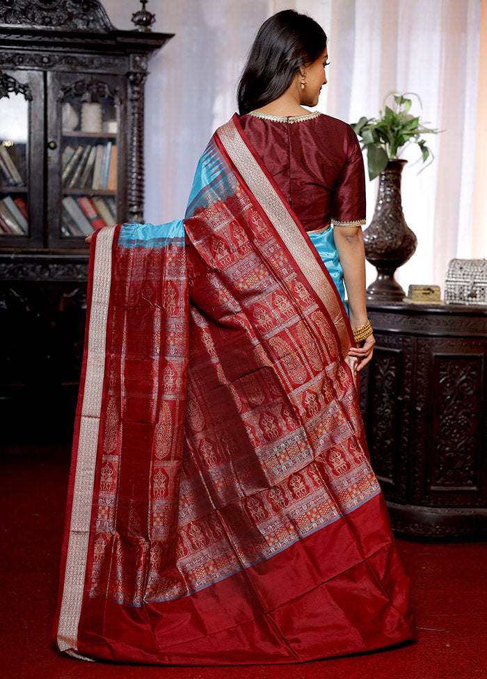 Blue Bomkai Pure Silk Saree With Blouse Piece - Indian Silk House Agencies