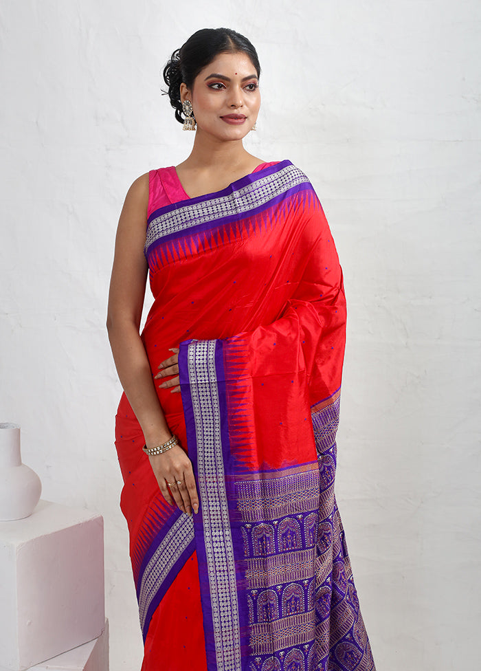Red Bomkai Pure Silk Saree With Blouse Piece - Indian Silk House Agencies