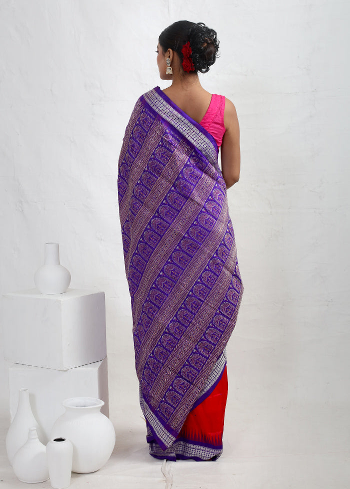 Red Bomkai Pure Silk Saree With Blouse Piece - Indian Silk House Agencies
