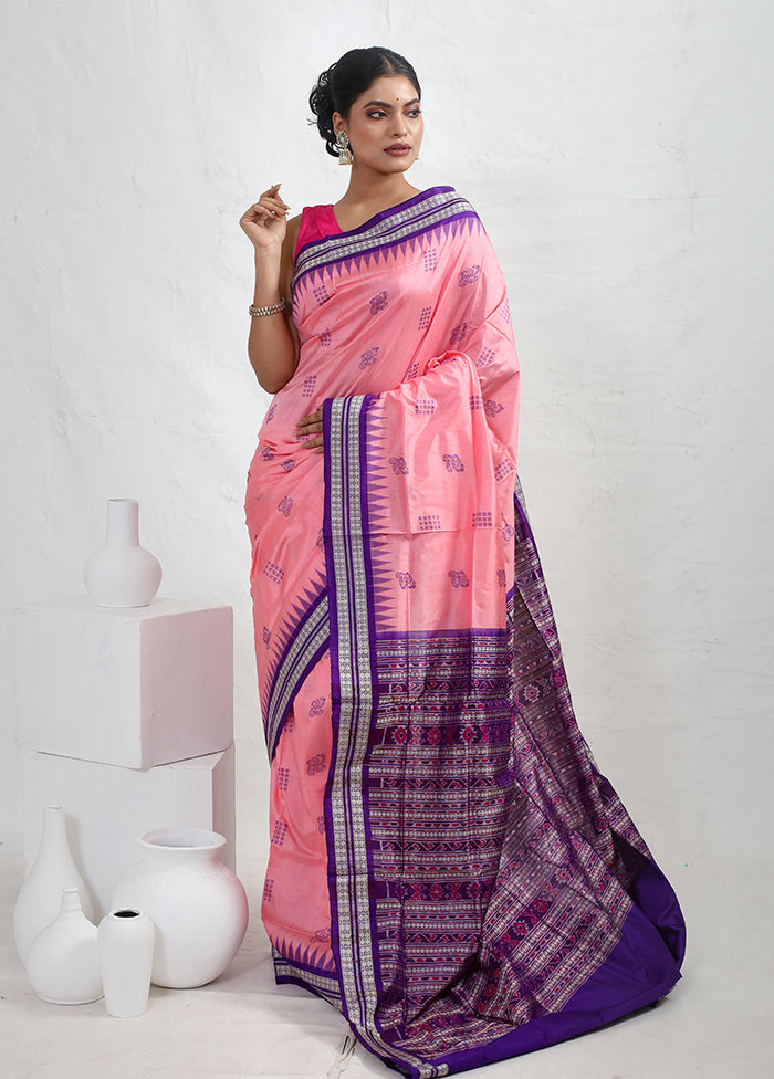 Pink Bomkai Pure Silk Saree With Blouse Piece - Indian Silk House Agencies