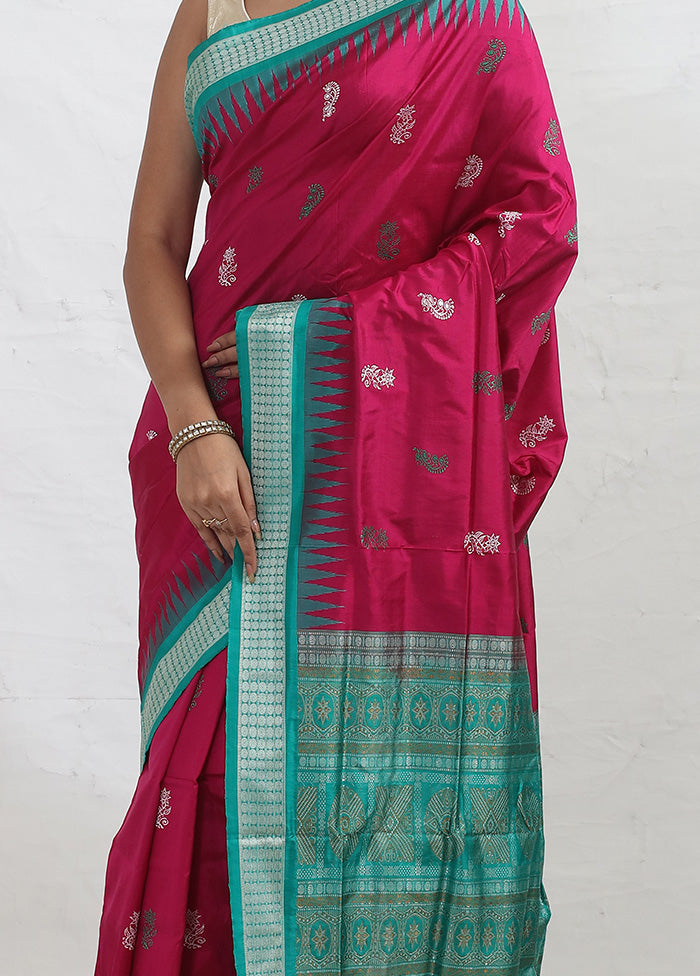 Pink Bomkai Pure Silk Saree With Blouse Piece - Indian Silk House Agencies