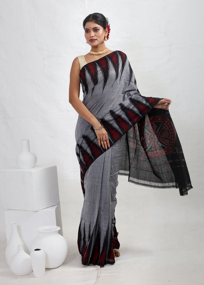 Grey Cotton Ikkat Saree Without Blouse Piece - Indian Silk House Agencies