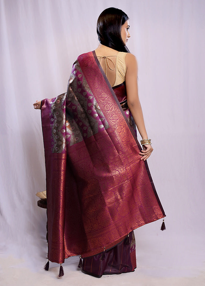 Purple Dupion Silk Saree With Blouse Piece - Indian Silk House Agencies