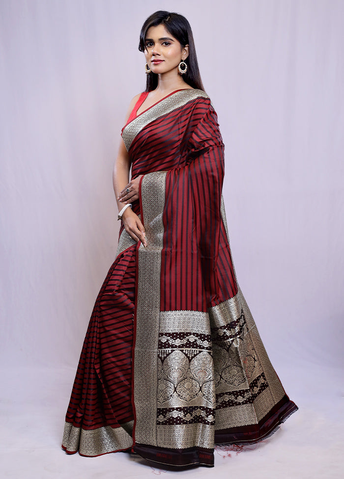 Maroon Dupion Silk Saree With Blouse Piece - Indian Silk House Agencies