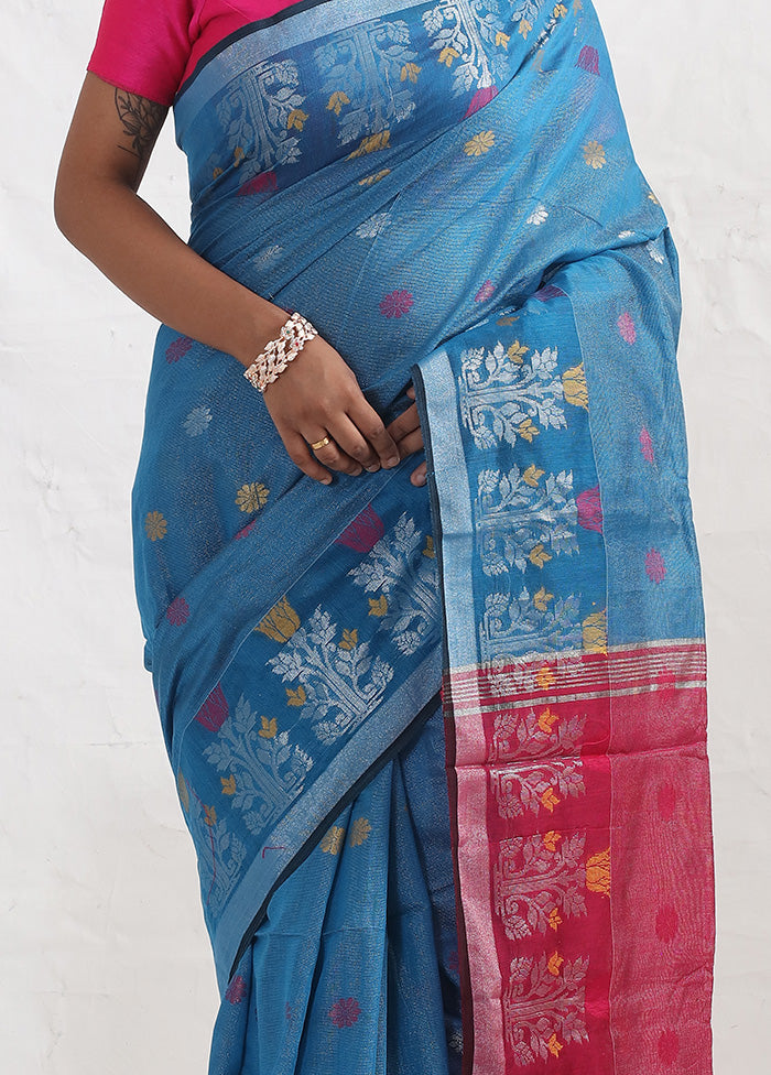 Blue Matka Silk Saree With Blouse Piece - Indian Silk House Agencies