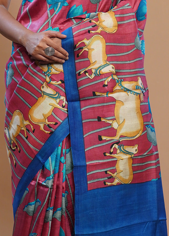 Pink Printed Pure Silk Saree With Blouse Piece - Indian Silk House Agencies