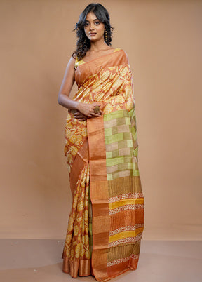 Yellow Tussar Silk Saree With Blouse Piece - Indian Silk House Agencies