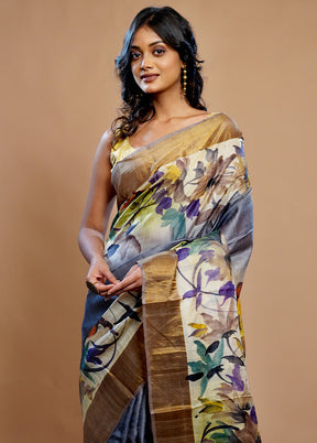 Grey Tussar Silk Saree With Blouse Piece - Indian Silk House Agencies