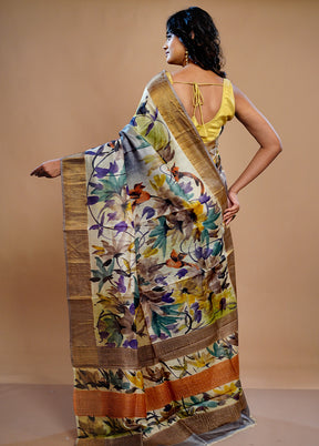 Grey Tussar Silk Saree With Blouse Piece - Indian Silk House Agencies