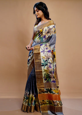 Grey Tussar Silk Saree With Blouse Piece - Indian Silk House Agencies