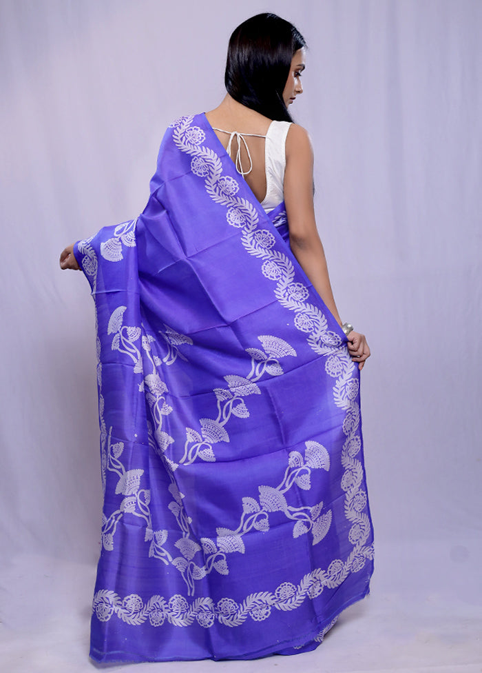 Purple Printed Pure Silk Saree With Blouse Piece - Indian Silk House Agencies