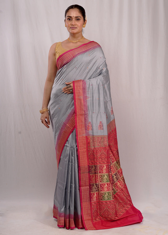 Grey Bomkai Pure Silk Saree With Blouse Piece - Indian Silk House Agencies