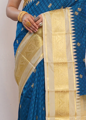 Blue Kanjivaram Silk Saree With Blouse Piece - Indian Silk House Agencies