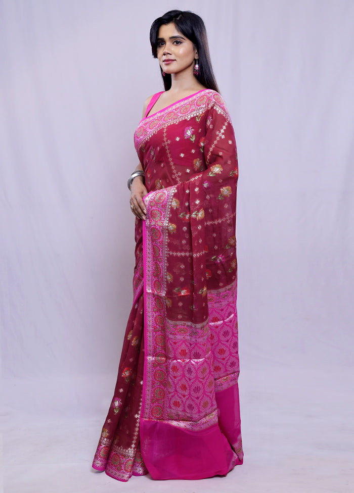 Maroon Pure Georgette Saree With Blouse Piece - Indian Silk House Agencies