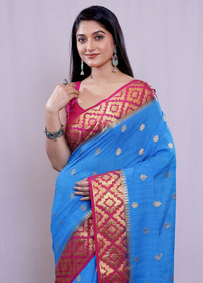 Blue Dupion Silk Saree With Blouse Piece - Indian Silk House Agencies